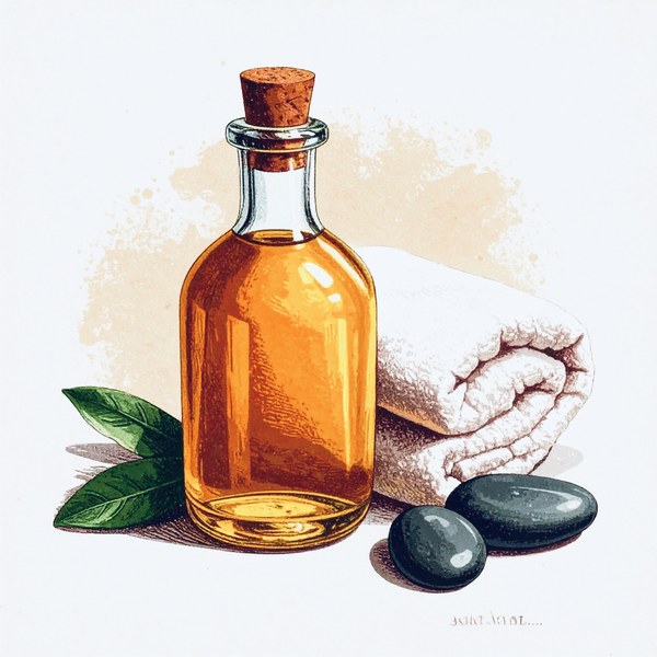 Massage oil, warm towel and hot stones
